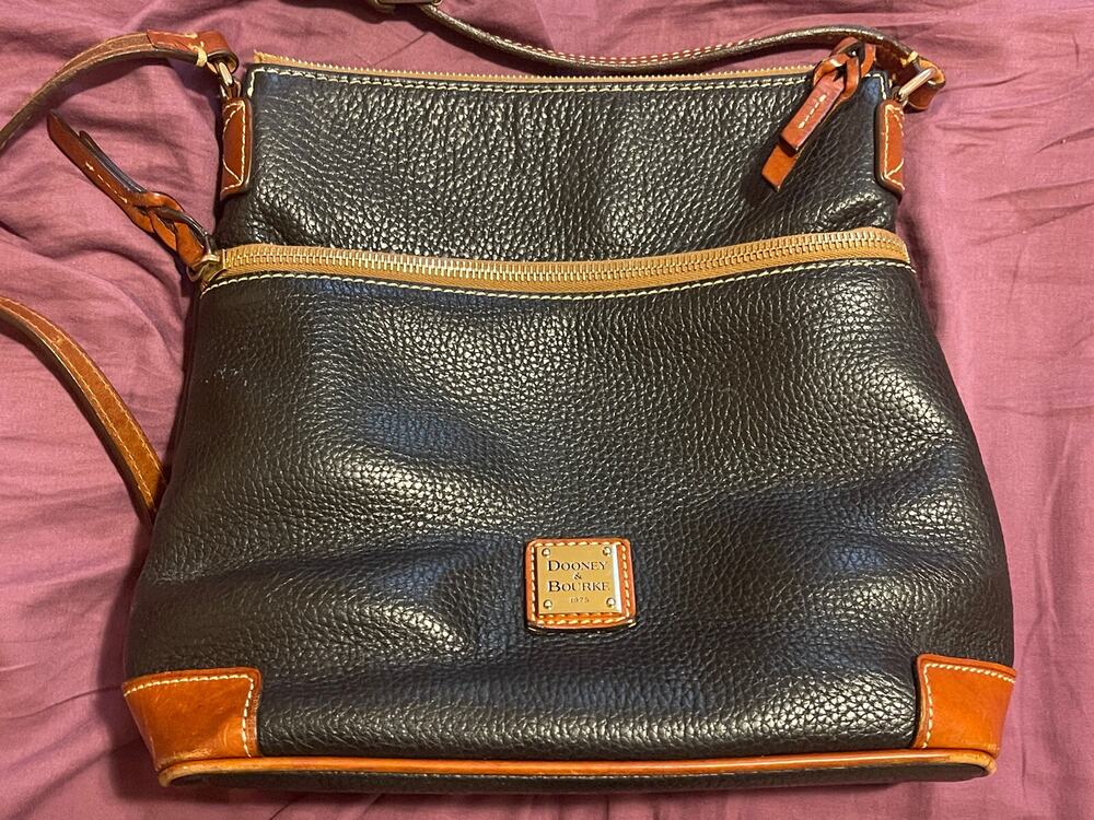 Dooney & Bourke 1975 Pebble Grain Crossbody Double Zip Shoulder Bag Black & Tan